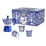   Bialetti készlet: D&G Moka Express kávéfőző 3 adag + D&G csésze 3 darab/ ezüst keverő 3 darab Díszdobozban