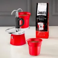 Bialetti Mini Express kotyogós kávéfőző szett, piros