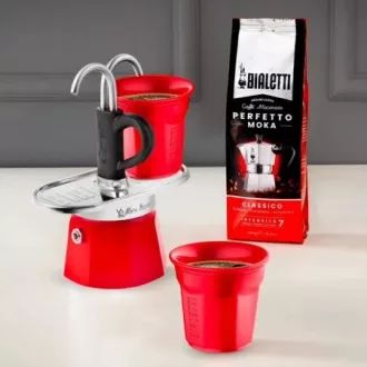 Bialetti Mini Express kotyogós kávéfőző szett, piros