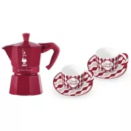   Bialetti Candyland Moka Express kotyogó bordó - 3 adag + csésze és csészealj szett 2db (5460)