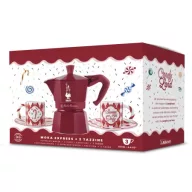   Bialetti Candyland Moka Express kotyogó bordó - 3 adag + csésze és csészealj szett 2db (5460)
