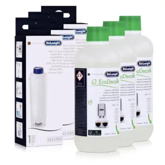   3 db Delonghi EcoDecalk DLSC500 Vízkőtelenítő + 3 db DLSC002 Vízszűrő szett