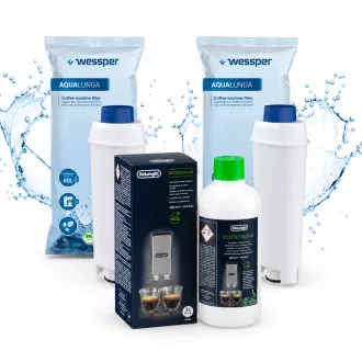 DeLonghi & Wessper Karbantartó készlet - 2 db szűrő + 500 ml vízkőoldó - DeLonghi automata kávégépekhez