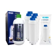 De'Longhi kompatibilis karbantartó készlet: 5x Wessper AquaLunga szűrő + De'Longhi EcoDecalk vízkőoldó (500 ml)