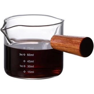 Dupla csőrű üveg mérőpohár fa fogantyúval (75 ml)