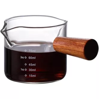 Dupla csőrű üveg mérőpohár fa fogantyúval (75 ml)