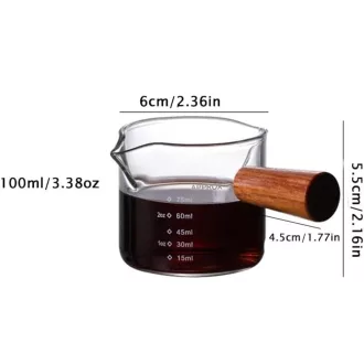 Dupla csőrű üveg mérőpohár fa fogantyúval (75 ml)