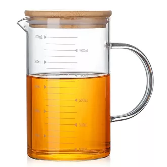 Üveg mérőpohár bambusz tetővel (1000 ml)