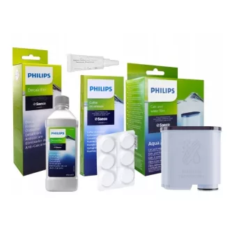   Philips Saeco kávégép karbantartó készlet (vízkőoldó, vízszűrő, tisztító tabletta, szilikonzsír)