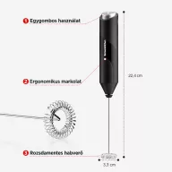 Bonsenkitchen elemes kézi tejhabosító, fekete