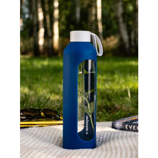 Wessper Activemax B1 Boroszilikát Motivációs Üvegpalack szilikon tokkal (1 liter, sötétkék)