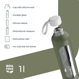   Wessper Activemax Crystalline motivációs üvegpalack, olíva zöld (1 literes)
