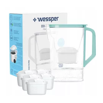   Wessper D3 Slim Aquaclassic 2,7 l-es hűtőszekrény szűrőkancsó + 6x AquaClassic szűrőpatron