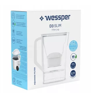   Wessper D3 Slim Aquaclassic 2,7 l-es hűtőszekrény szűrőkancsó + 6x AquaClassic szűrőpatron