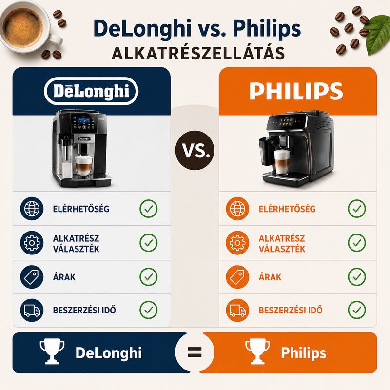 DeLonghi vs. Philips automata kávéfőzők: Alkatrészellátás